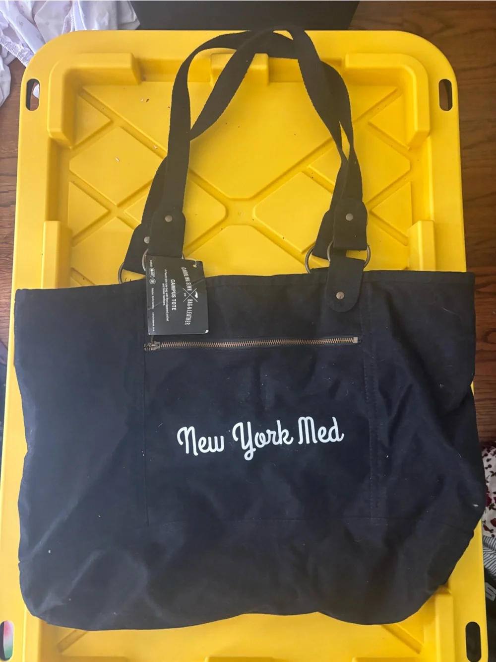 New York Med Black Canvas Tote Bag with Dual Straps